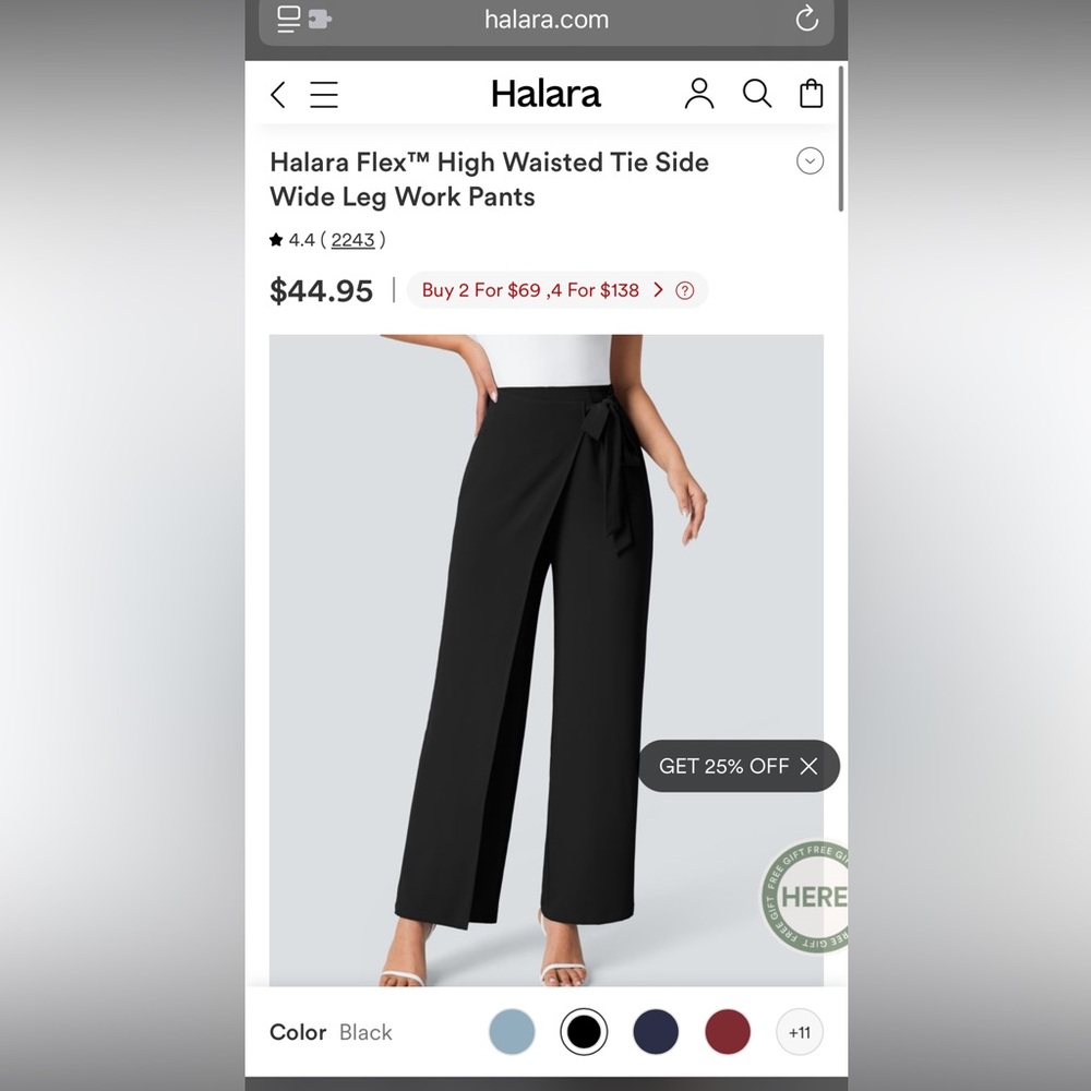 Halara Black Side Tie Pant